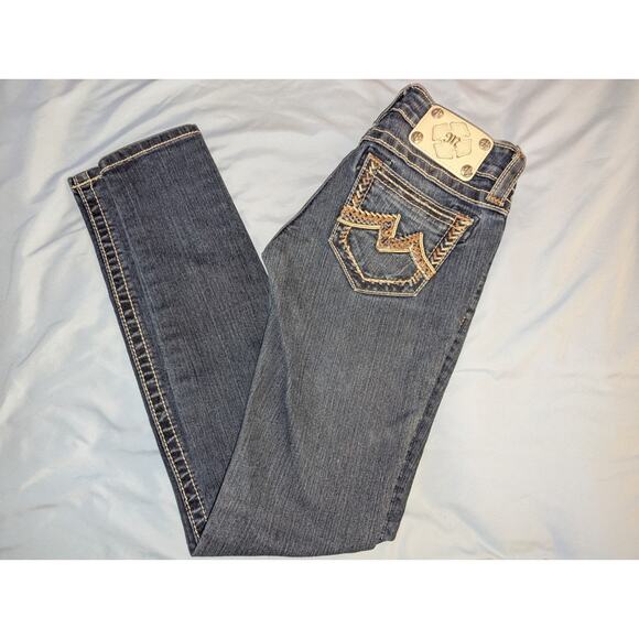 MISS ME Distressed Embellished Signature Bootcut Jeans 24" Excellent Condition - Picture 1 of 12